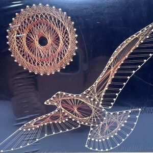 Vtg 70s Copper Wire & Nail Wall Art Craft Kit Bird in Flight Sun Seagull 1970s